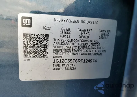 2024 Chevrolet Malibu Ls z USA, uszkodzony, nr VIN 1G1ZC5ST6RF124974